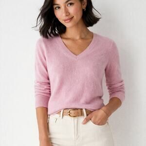 Nordstrom SZ XS 100% Cashmere V-Neck Sweater Soft Pink NWOT